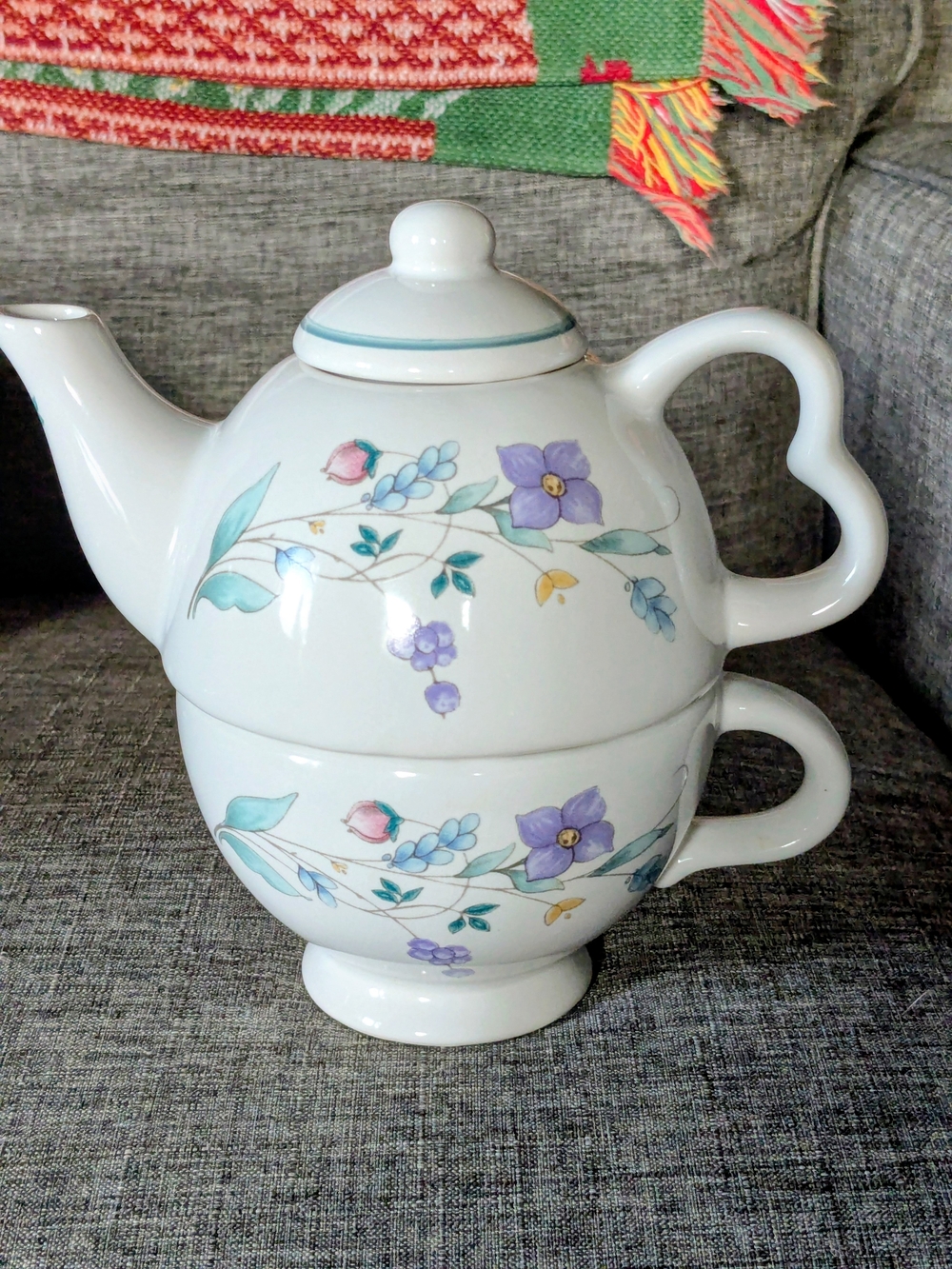 Floral Teapot and Cup Set - Purple & Aqua Floral Design